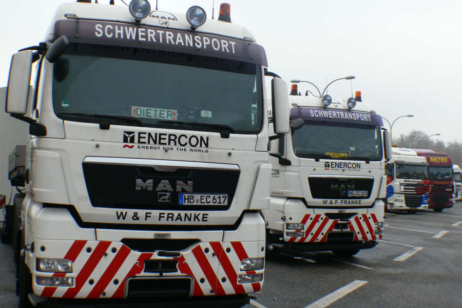 MAN 33.480 TGX mit Enercon Beton Turmteil Transport