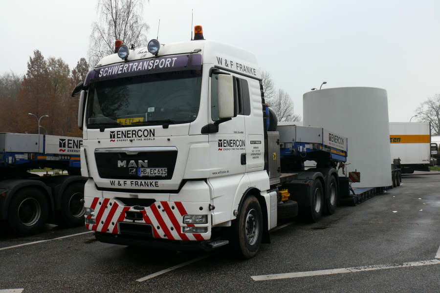 MAN 33.480 TGX mit Enercon Beton Turmteil Transport