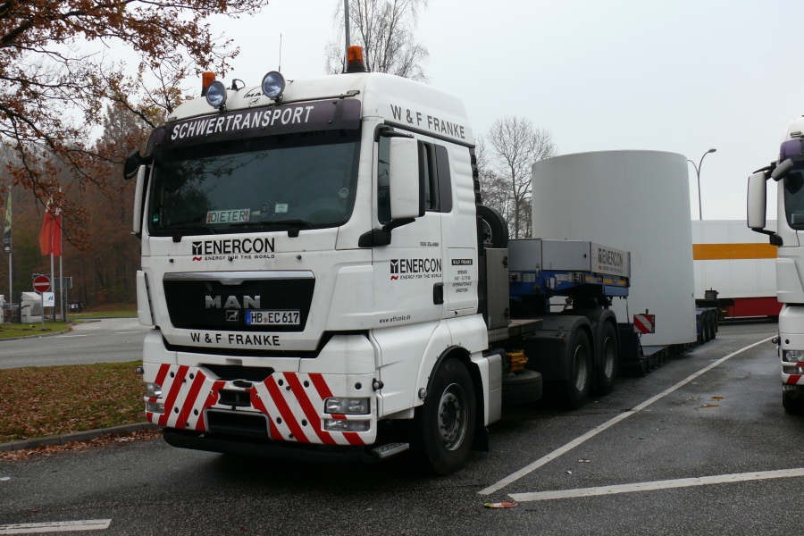 MAN 33.480 TGX mit Enercon Beton Turmteil Transport